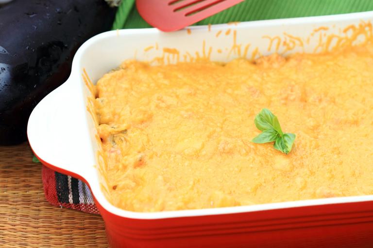 a dish of creamy eggplant casserole